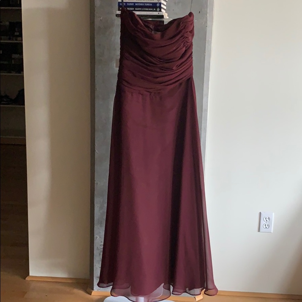 Vera Wang burgundy bridesmaid dress